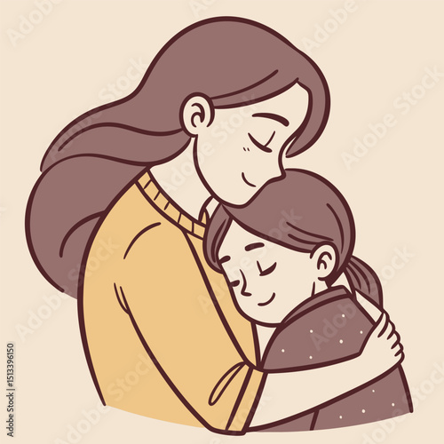 Showing love and care for children, mother to her child, woman hugging girl