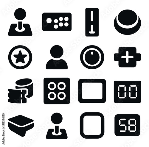 Gaming and entertainment silhouette icon collection. arcade and console symbol set