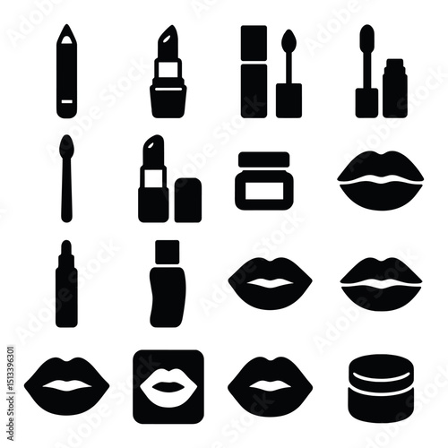 Beauty and cosmetics silhouette icon collection. makeup and skincare symbols set