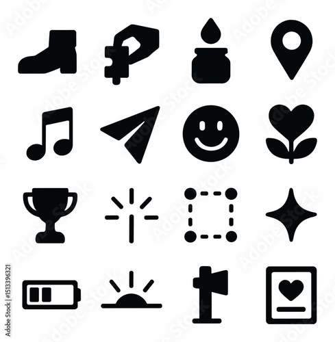 Essential symbols silhouette icon collection. basic and everyday vector symbols set