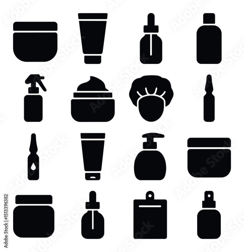 Skincare and beauty silhouette icon collection. cosmetics and wellness symbols set