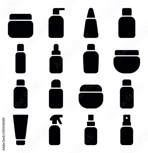 Cosmetic products silhouette icon collection. beauty, skincare, and wellness set