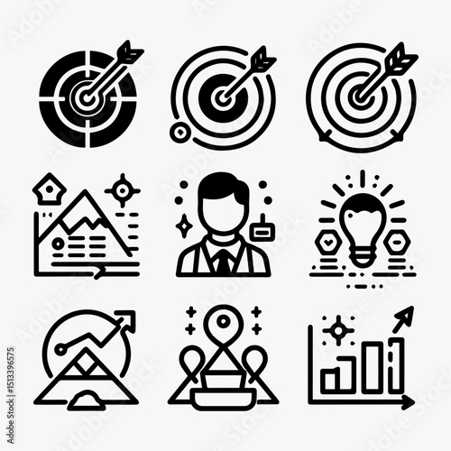 Collection of abilities symbols representing business goals, personal development, and innovative problem-solving. Business concept