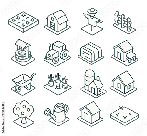 Agriculture and farming icon collection in linear style. farm and rural life icons