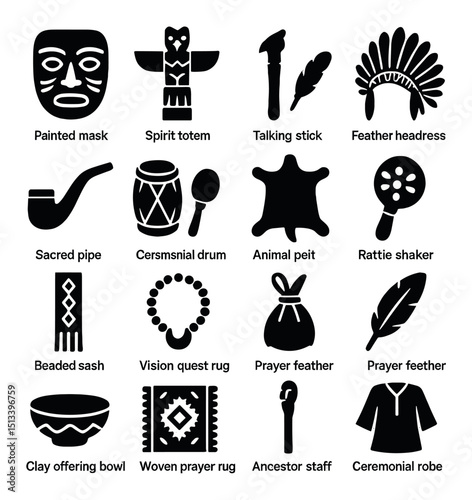 Native american silhouette icon collection. traditional symbols and indigenous themes