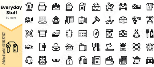 A collection of minimalistic icons representing everyday items and activities, perfect for enhancing digital and print designs in a modern style.