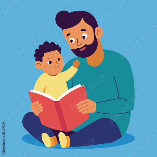 Dad Reading a Book to Baby Vector Illustration