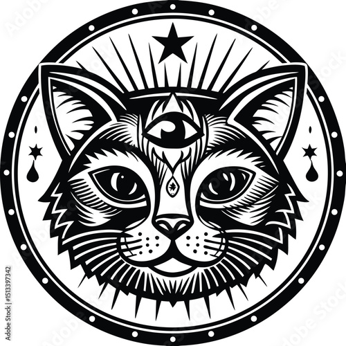 Mystical Cat: A captivating illustration of a cat adorned with esoteric symbols, evoking mystery, mysticism, and a touch of the unknown.