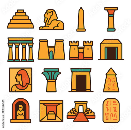 Ancient egypt silhouette icon collection. historical, cultural, and archaeological set