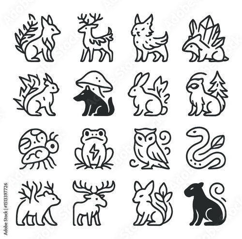 Forest animal linear icon collection. wildlife and nature conservation symbol set