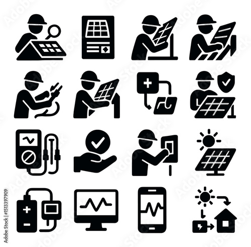 Renewable energy icon collection: silhouette, eco-friendly, sustainable power set