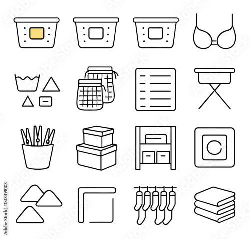 Laundry and organization icon collection in linear style. household and cleaning icons set