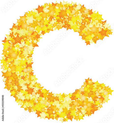 Vector yellow stars font, letter C