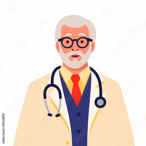 Elderly doctor in vibrant colors with stethoscope, healthcare professionalism