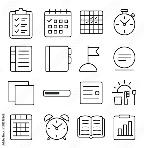 Business management linear style icon collection: office, productivity, work tools set