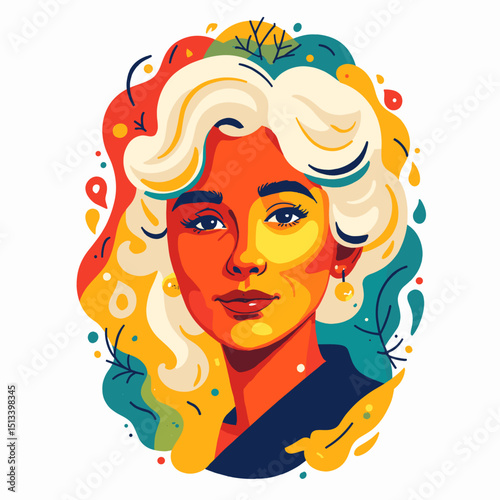 Vibrant portrait of senior woman with stylish hair, artistic expression