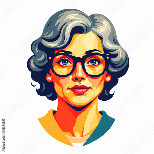 Senior woman smiling in vibrant vector design, joyful creativity