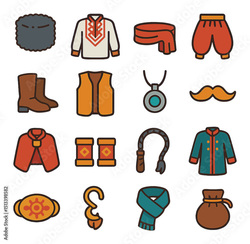 Traditional ukrainian flat icon collection for festive, cultural, and ethnic themes