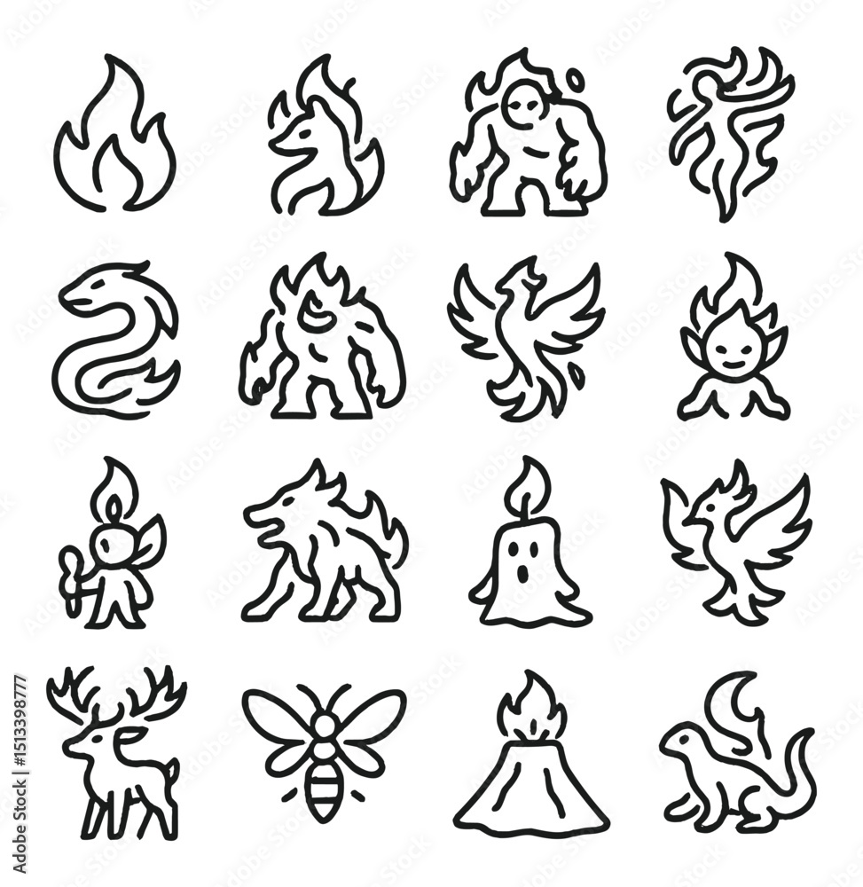 Fototapeta premium Mythical creature linear icon collection. fantasy, mystical and legendary symbols set