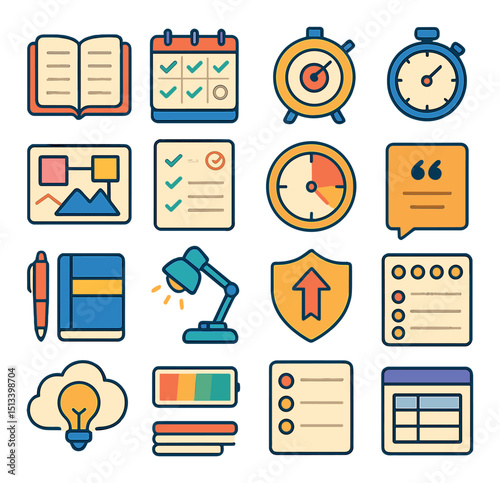 Productivity tools linear style icon collection. task management and organization set