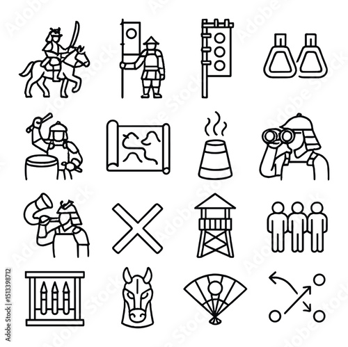 Medieval history silhouette icon collection. knight symbols and historical emblems set