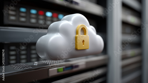 Secure Cloud Storage Concept with Lock Symbol Depicting Data Protection and Privacy in Digital Environment of Server Room