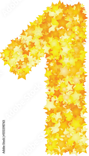 Vector yellow stars font, numeral 1