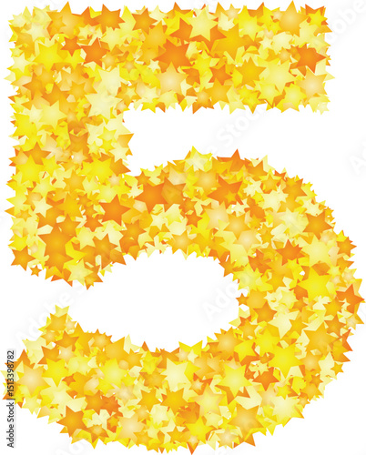 Vector yellow stars font, numeral 5