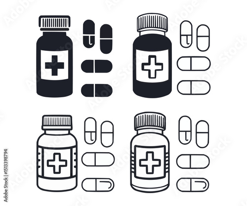  Medicine Bottle and Pills Vector Icon Set