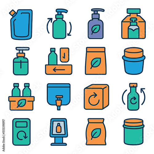 Recycling and sustainability flat icon collection. eco-friendly and green symbols set