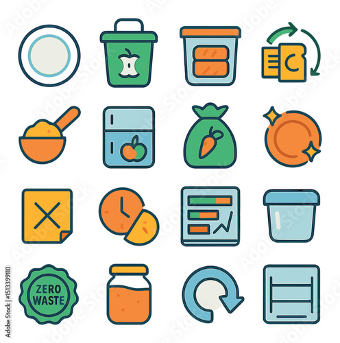 Recycling and waste management flat icon collection. eco-friendly and sustainable symbols