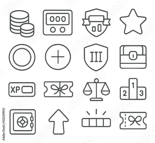 Gaming and achievement icon collection with a flat, linear style design approach