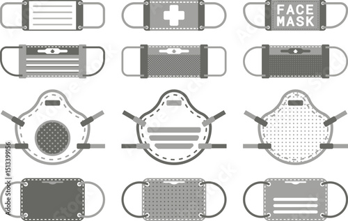 Vector medical face mask set in flat style