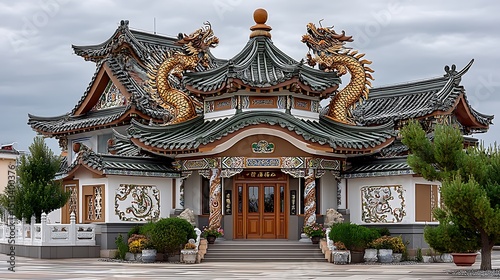 Impressive chinese temple with traditional design and intricate gold decorations high resolution image