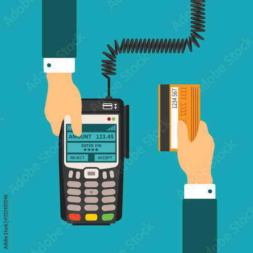Pos terminal usage vector concept in flat style
