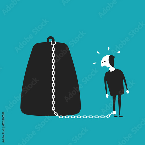 Chained businessman vector concept in flat cartoon style