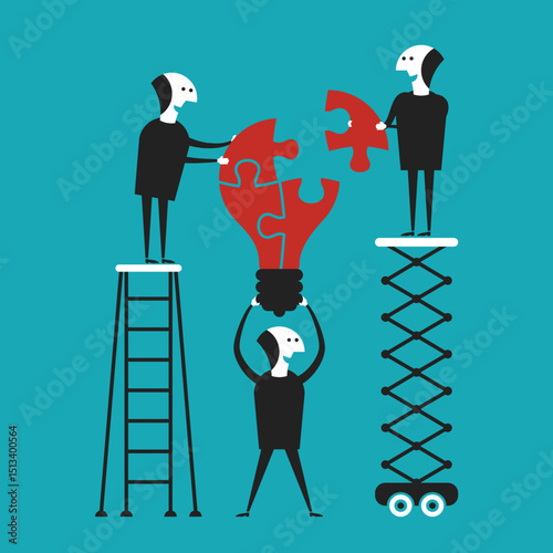 Creative teamwork vector concept in flat cartoon style
