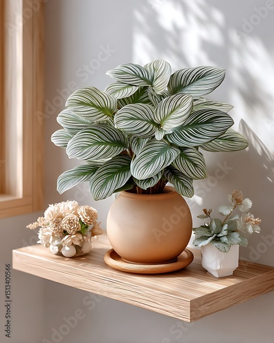 Lush green and white calathea unique foliage vibrant houseplant high resolution picture