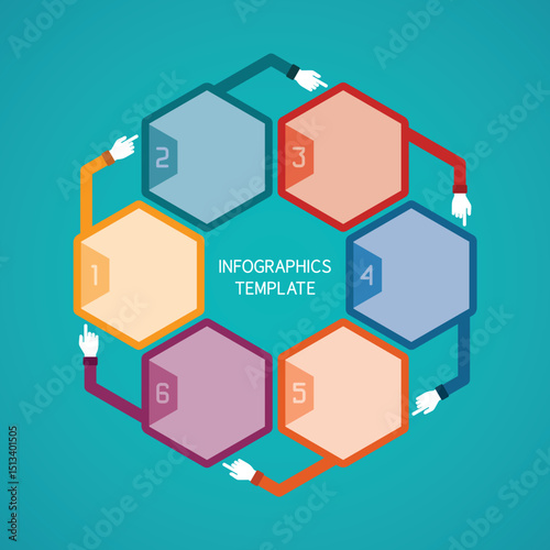 Abstract vector 6 steps infographic template in flat style for layout workflow scheme, numbered options, chart or diagram