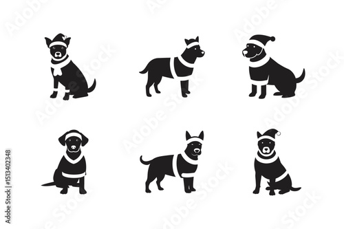 dog in santa outfit silhouette vector
