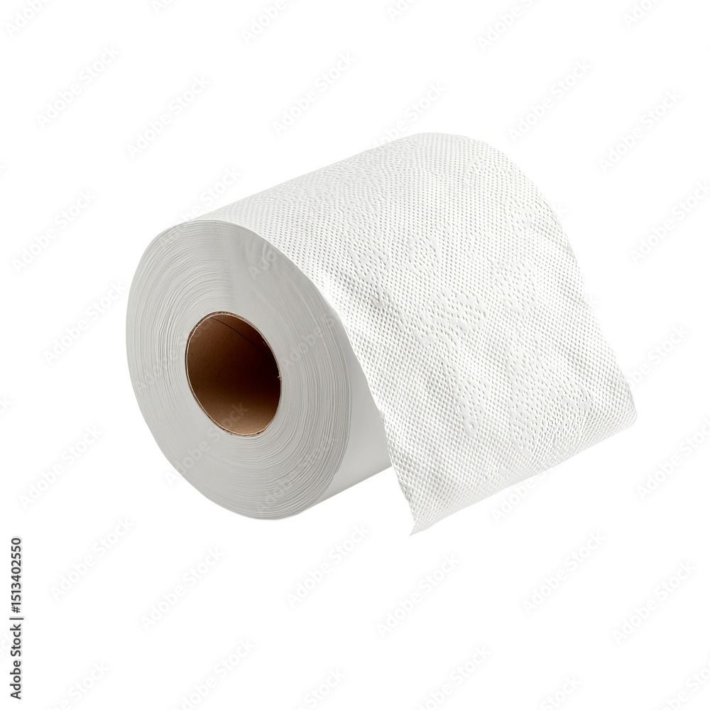 Fototapeta premium A pristine roll of toilet paper, capturing the textures of comfort and cleanliness, isolated for versatile usage.
