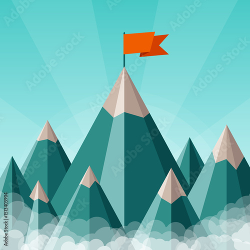 Vector success and leadership concept with mountain landscape