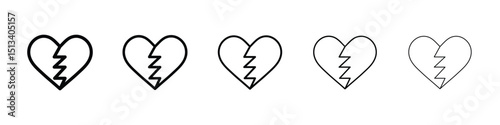 Broken heart icon Outline and flat style designs
