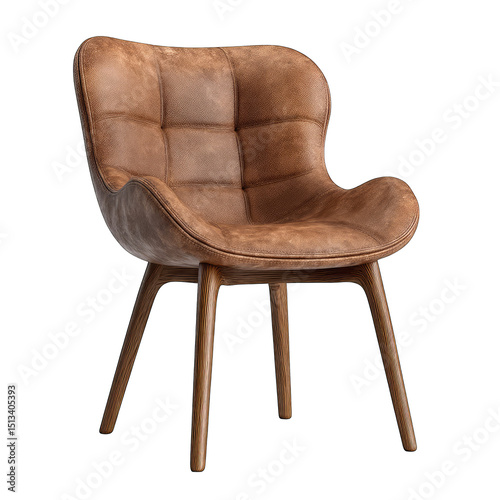 Rustic, brown leather armchair with sculpted padded seat