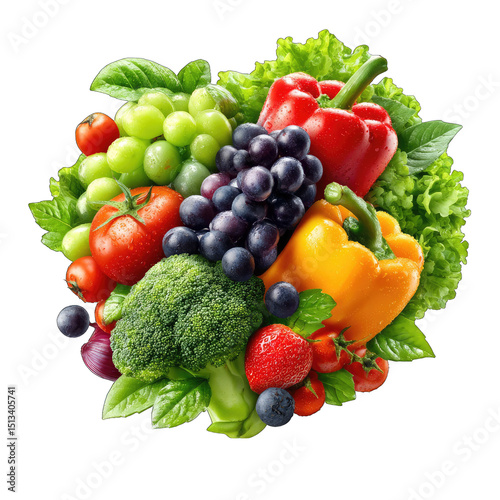 Colorful cluster of fresh fruits and vegetables