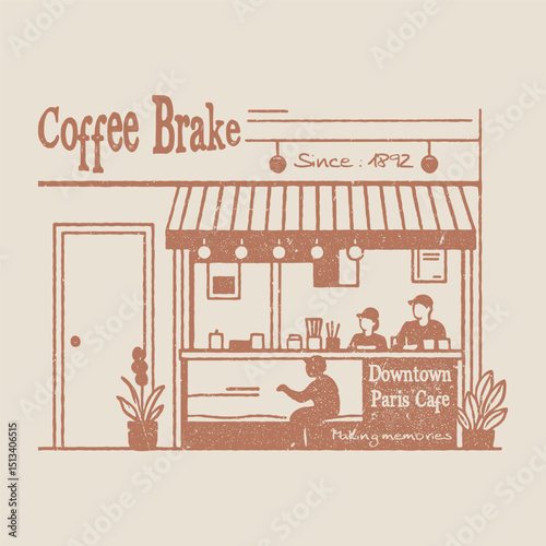 Retro vintage European café artwork for t-shirt, poster, screen print, Italian vintage street cafe vector art, Street cafe graphic print design for t-shirt, apparel, posters, background, and others