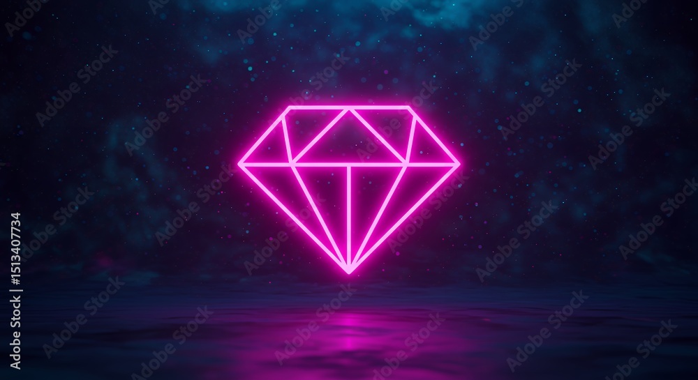 Fototapeta premium Neon diamond on cosmic background