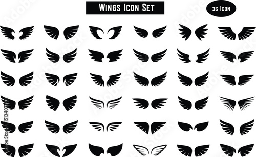 Set of black and white vector icons with tattoo symbols including skulls wings tribal patterns and vintage designs for logos and decoration