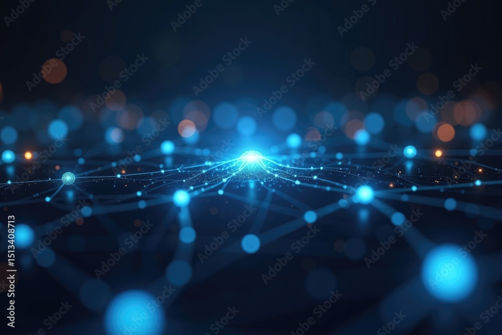 Fototapeta premium Digital Network Abstract Technology Background with Glowing Nodes and Connections