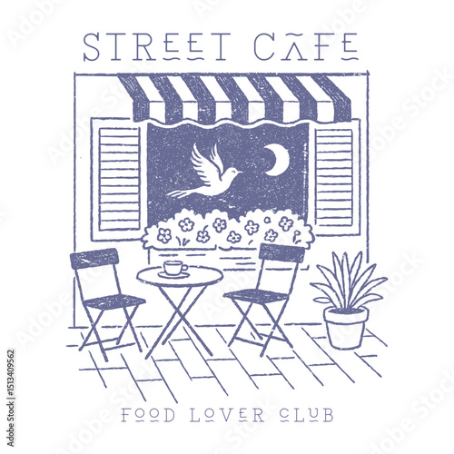 vintage street cafe illustration with typography, old American street cafe artwork for t shirt, Street cafe abstract art design. Street cafe graphic print design for t shirt, apparel, posters